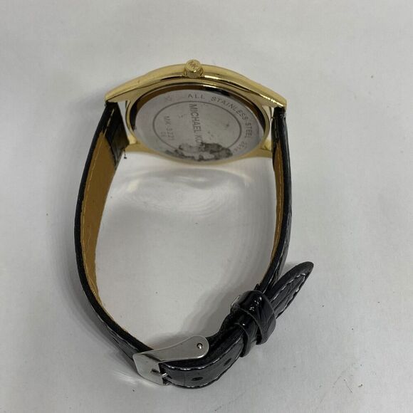Michael Kors MK3221 Women's Black Leather Analog Gold Dial Quartz Watch JK121 - Picture 11 of 12